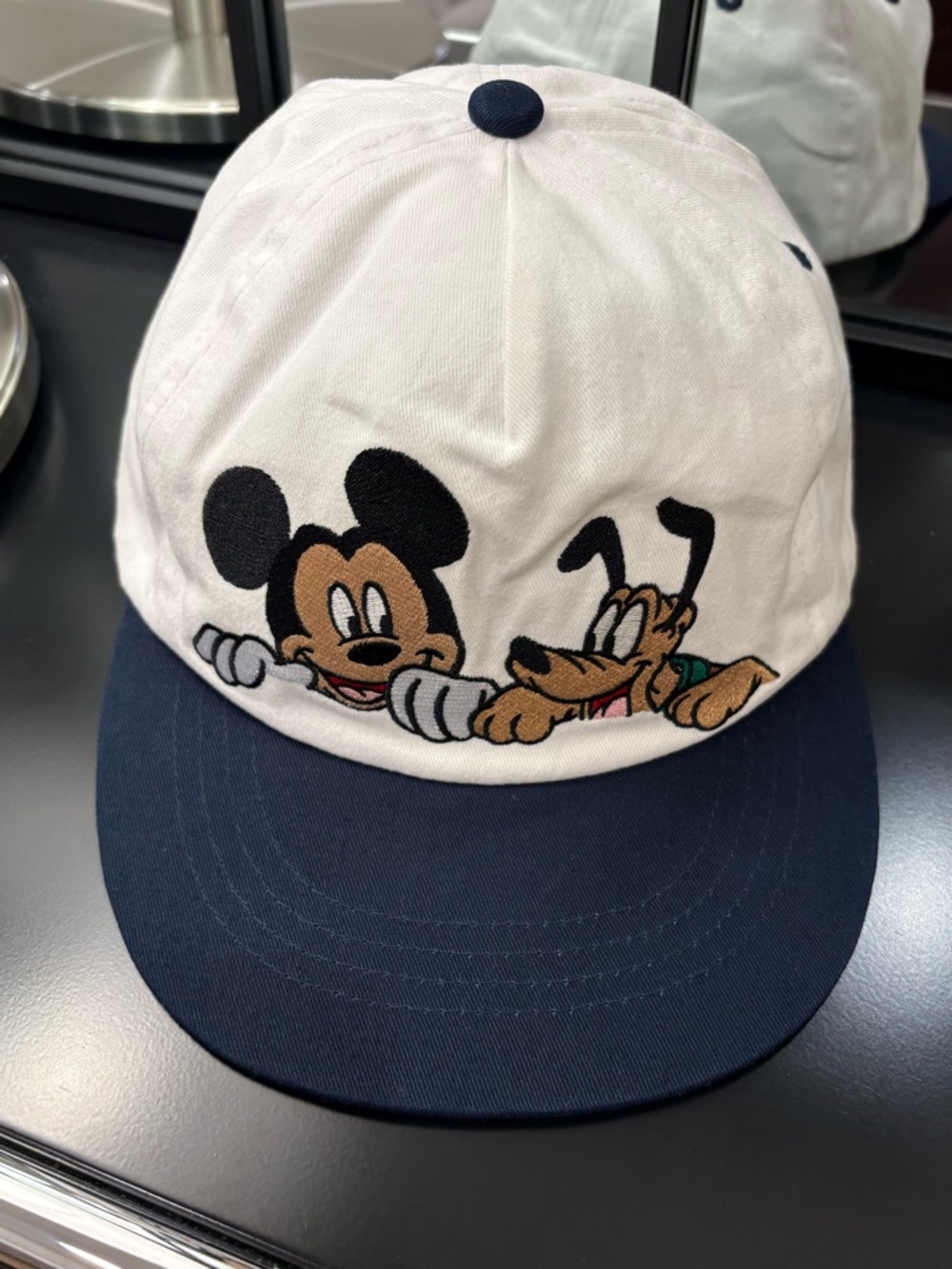 Mickey & Pluto Embroidered Snapback Hat - White & Navy